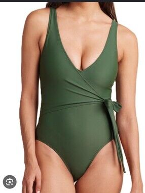 Summersalt The Perfect Wrap One-Piece Swimsuit in Olive Green sz 10